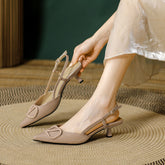 Zapatos de tacón bajo con punta puntiaguda, versátiles y de gran tamaño para mujer